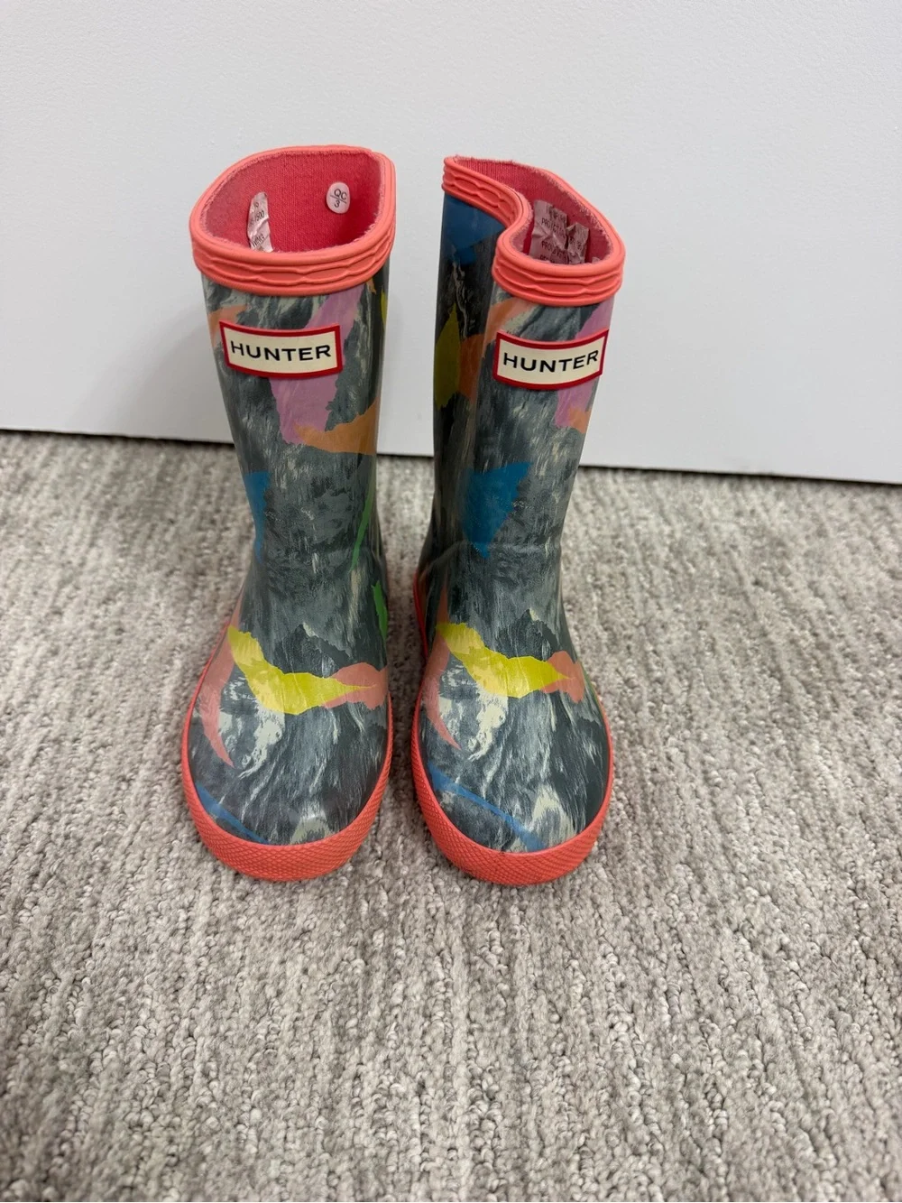 Hunter Kids Coral-Trim Abstract Print Rain Boots